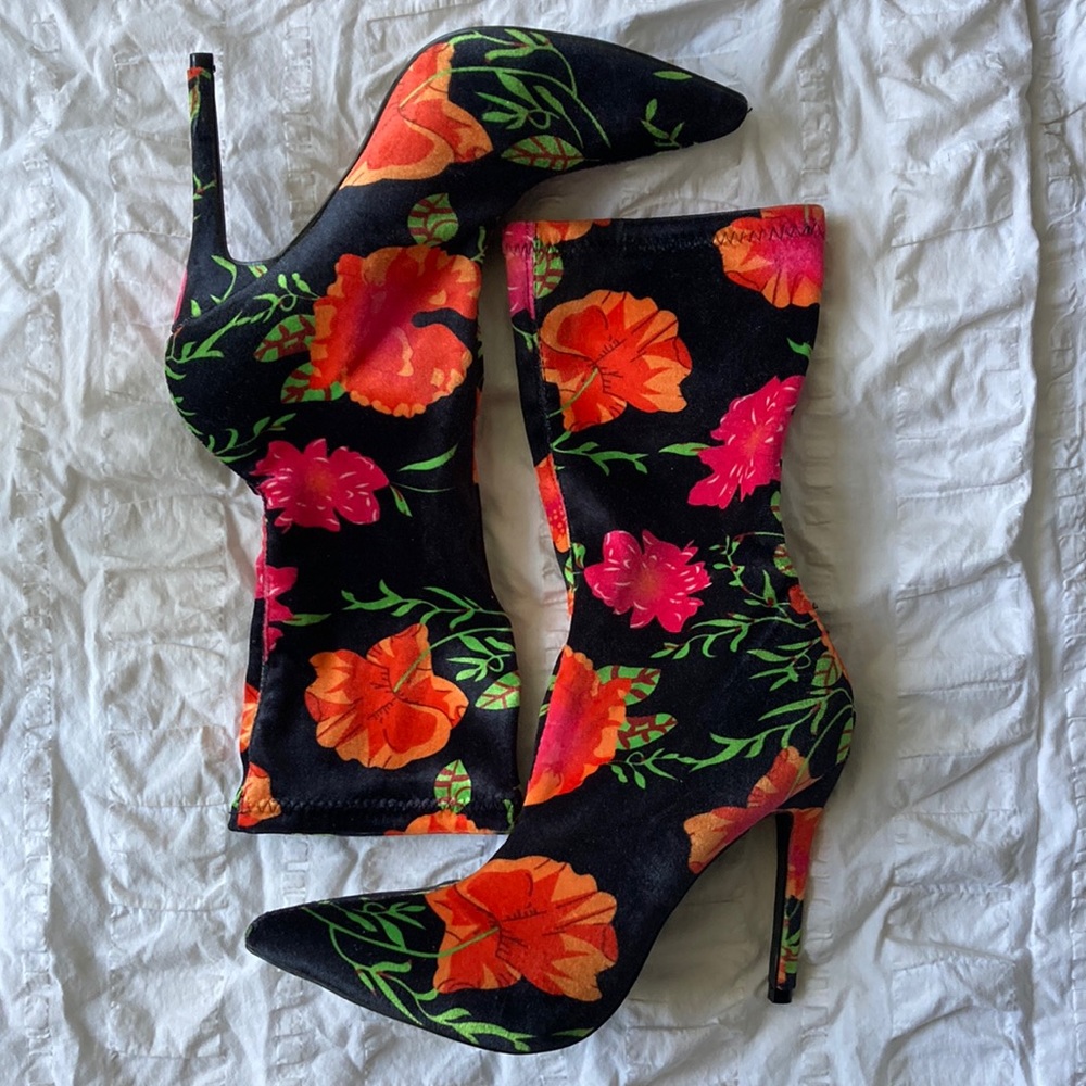 Floral mid calf booties